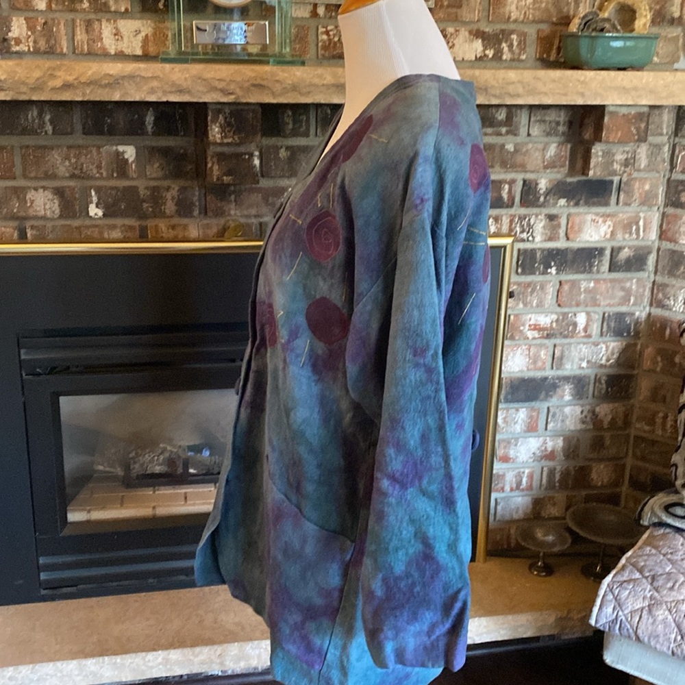 ARTISAN ANNA CARLSON amazing linen appliqué embroidered jacket!! Size M oversize - Picture 4 of 15